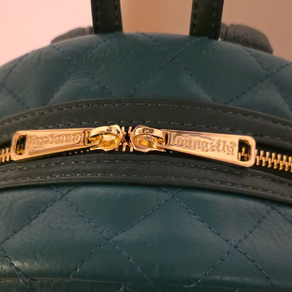 Loungefly Teal Quilted Backpack with Gold Accents - Picture 9 of 11